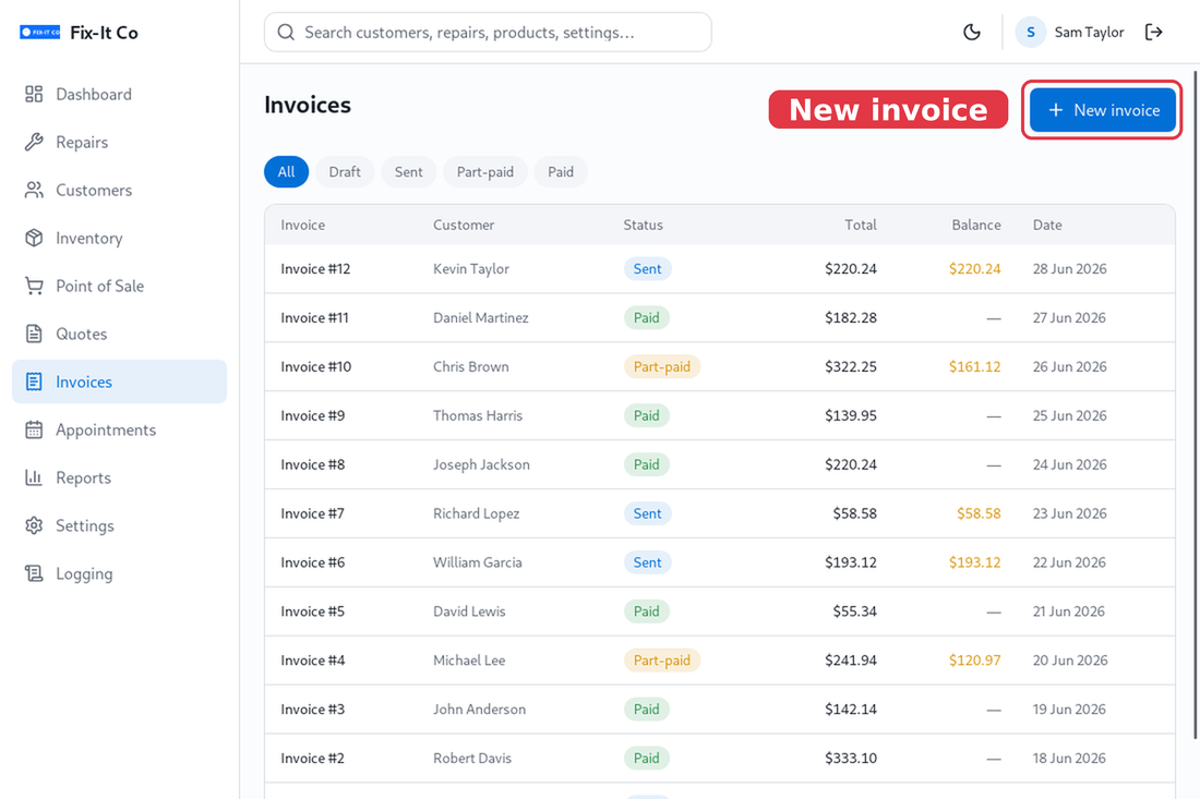 Invoices and balances