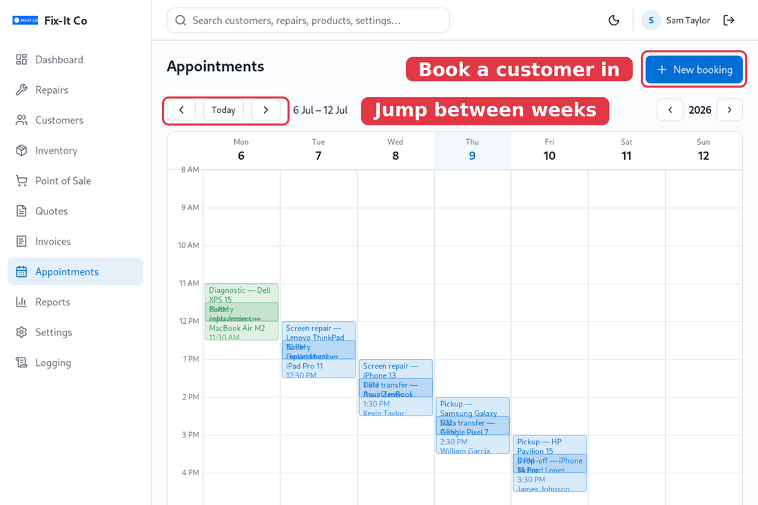 The weekly calendar