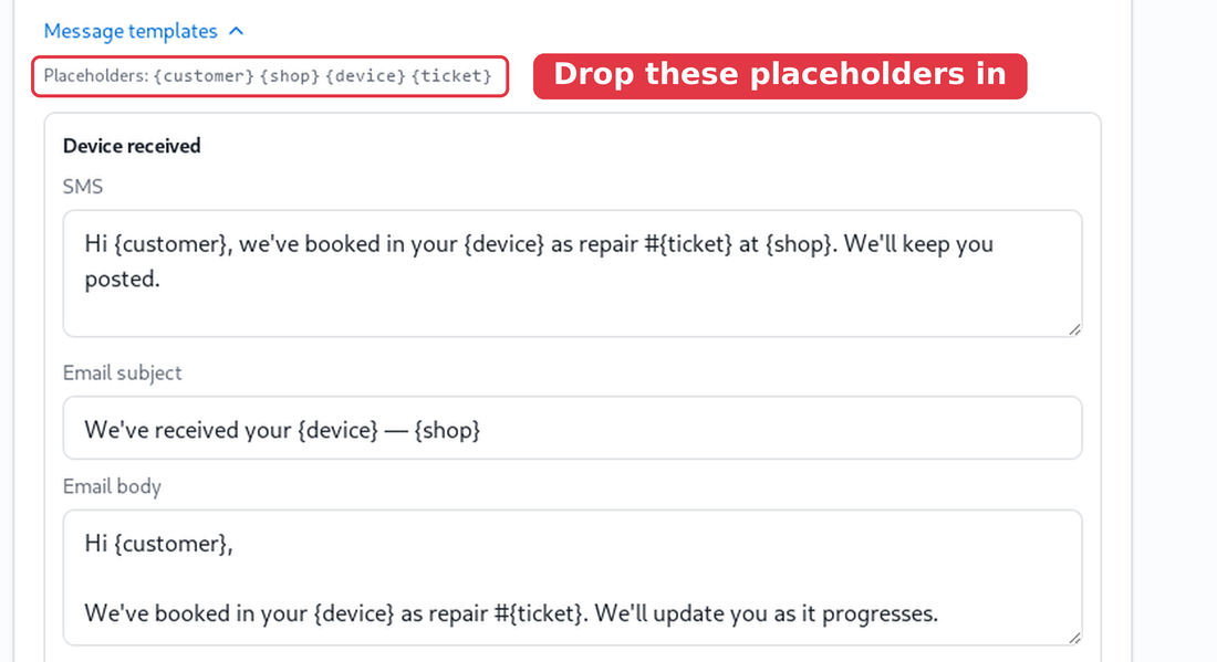 Personalise every message with placeholders