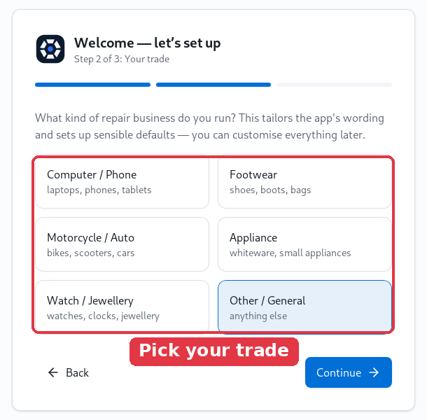 Step 2 - your trade tailors the wording
