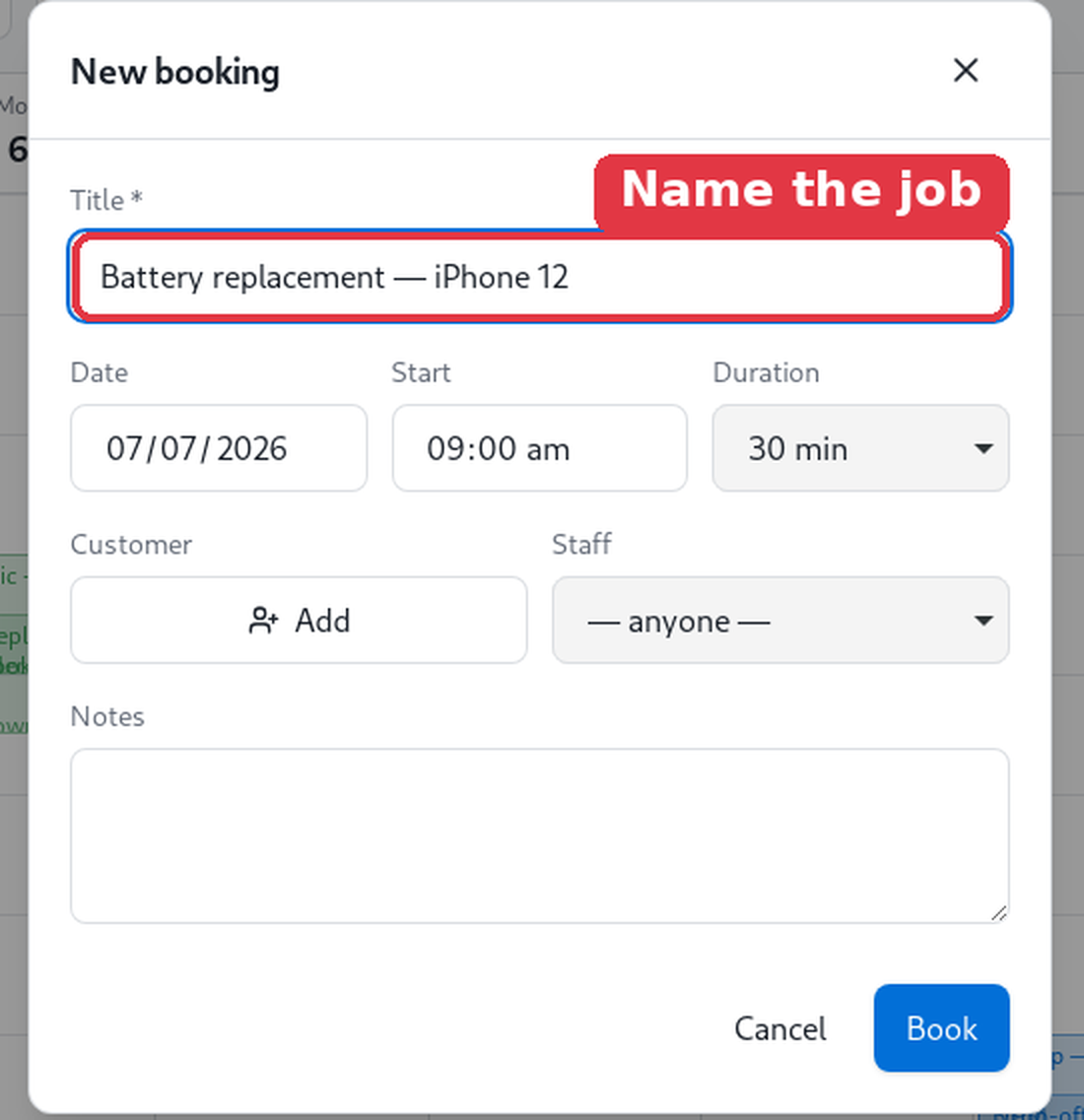 Schedule a customer in