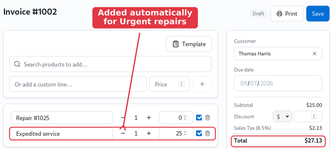 The expedited fee added to an Urgent repair's invoice