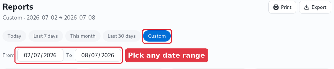 Set a custom From and To date range