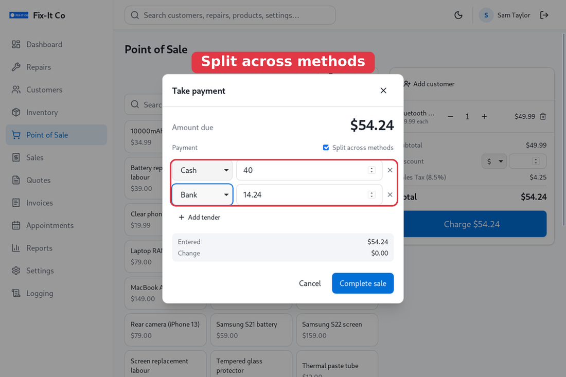 Split a payment across methods
