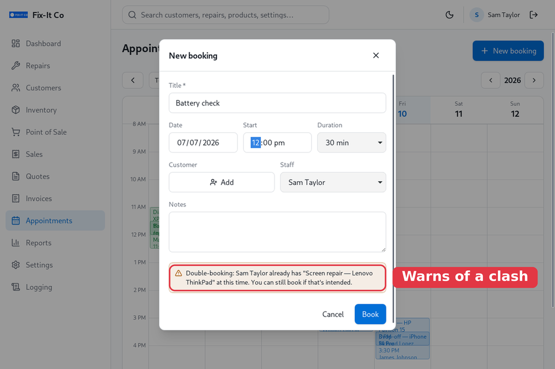 Double-booking warning